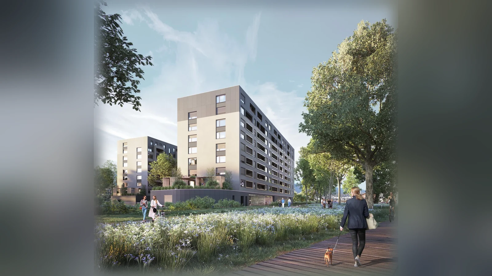Svetice Residence – višestambena zgrada, park i šetnica na arhitektonskoj vizualizaciji